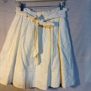 Odille Linen Blend Tie Belt Skirt Ivory Size 4 Pockets
